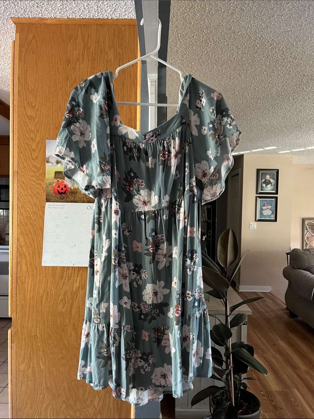 Maurices Sage Green Floral Short Sleeve Babydoll Dress